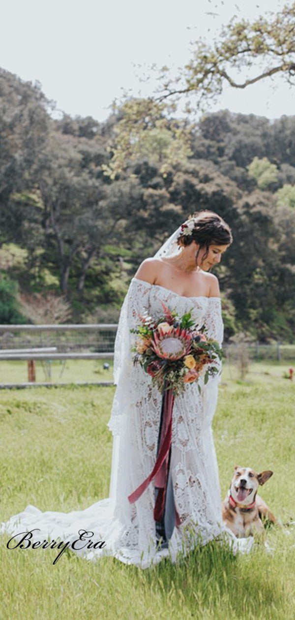 Off The Shoulder Long Sleeves Wedding Dresses, Lace Dresses