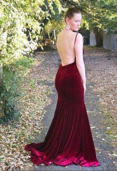 Sexy Long Mermaid Backless Velvet Prom Dresses