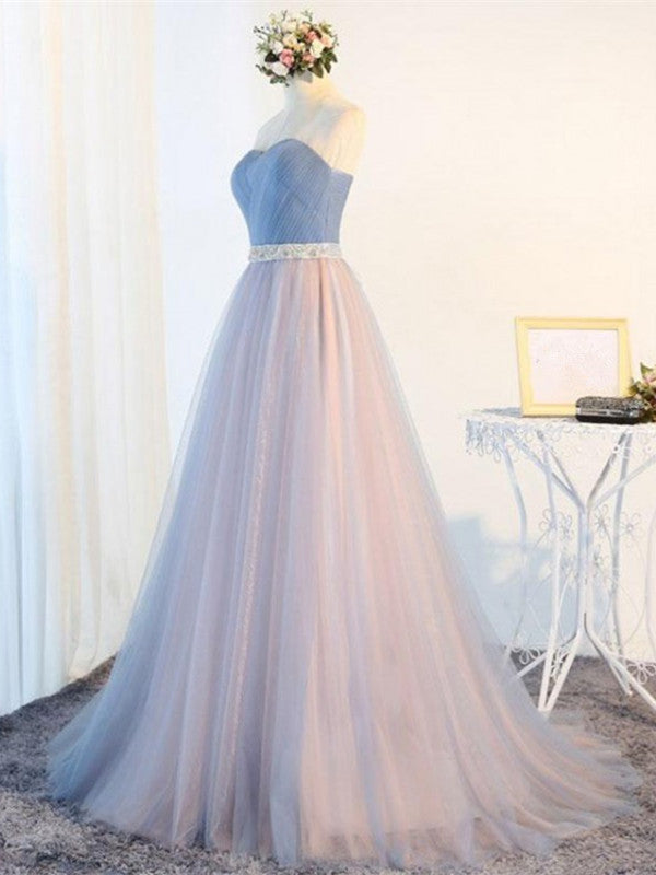 Lace Tulle Long Strapless Prom Dress, Evening Party Prom Dress 2019