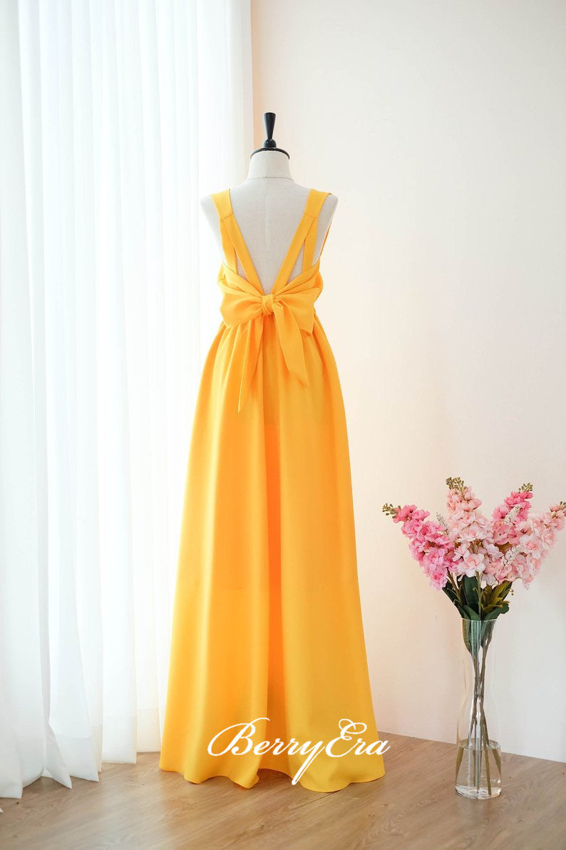 Sleeveless Bright Yellow Long Bridesmaid Dresses