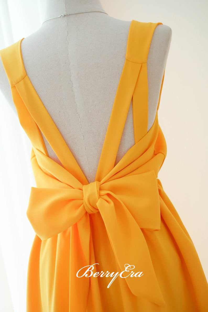 Sleeveless Bright Yellow Long Bridesmaid Dresses