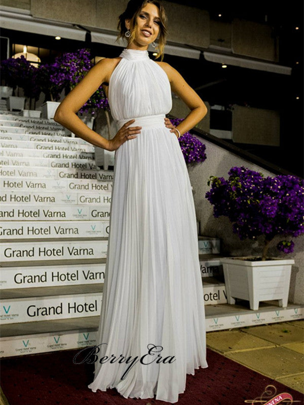 Simple Design Chiffon Wedding Dresses, Halter Wedding Dresses, Cheap Wedding Dresses