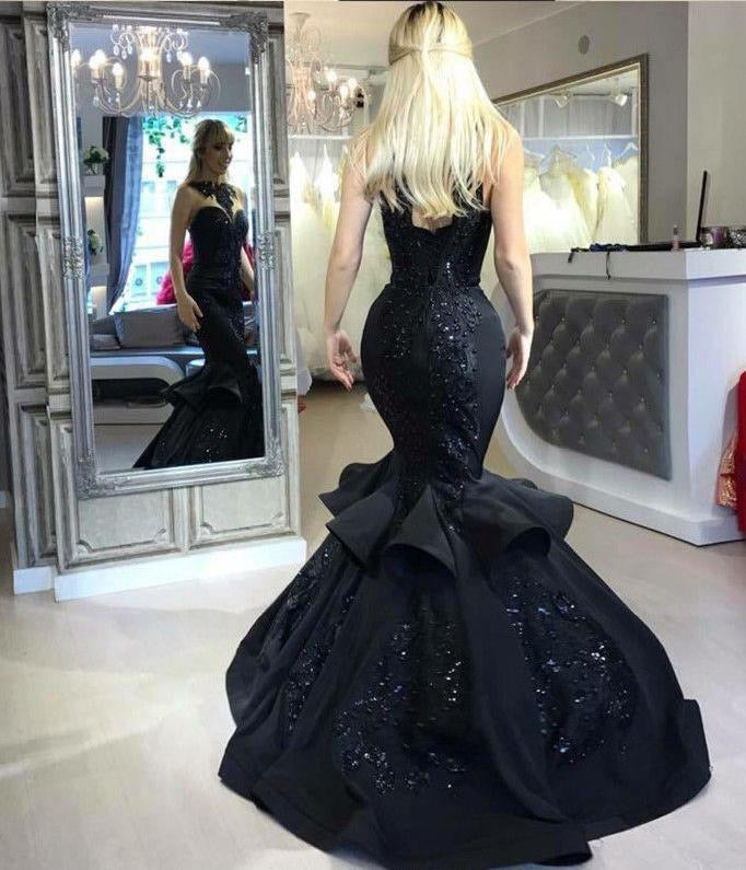 Mermaid Long Prom Dresses, Black Prom Dresses, Luxury Beaded Lace Prom Dresses, 2020 Prom Dresses