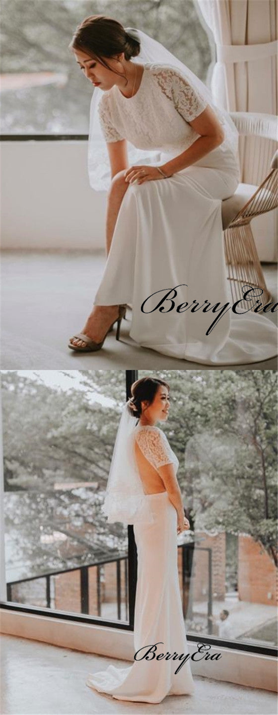 Short Lace Top Sheath Ivory Long Wedding Dresses