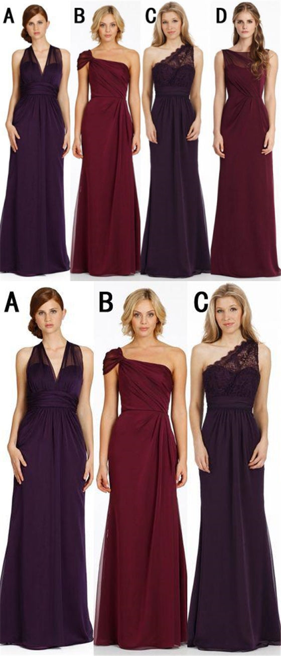 Mismatched Long Chiffon Bridesmaid Dresses, Wedding Party Dresses