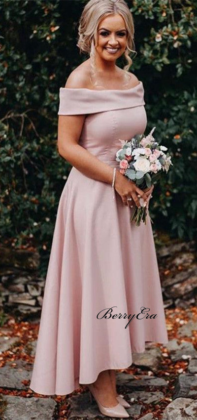 Off Shoulder Pink Hi-low  Lovely Bridesmaid Dresses