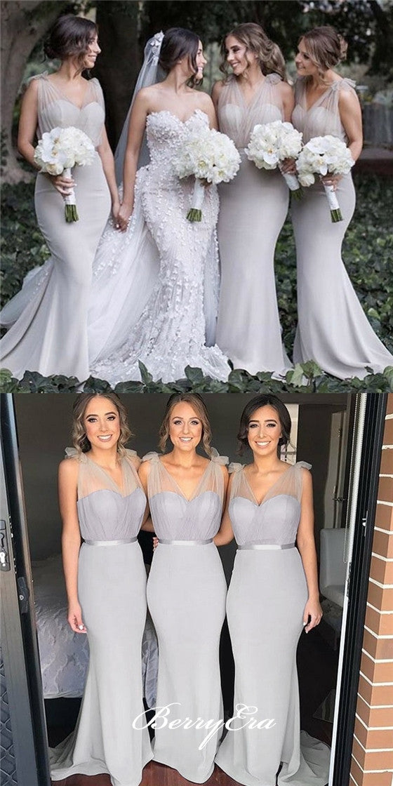 Lovely Long Mermaid Light Grey Bridesmaid Dresses