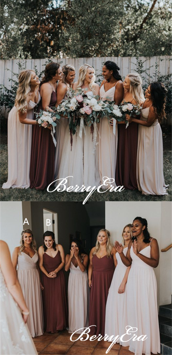 Spaghetti Chiffon A-line Bridesmaid Dresses, Country Wedding Guest Dresses