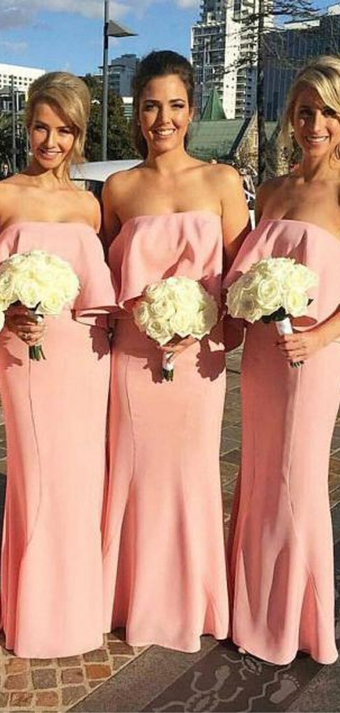 Strapless Long Mermaid Bridesmaid Dresses, Pink Bridesmaid Dresses, Bridesmaid Dresses