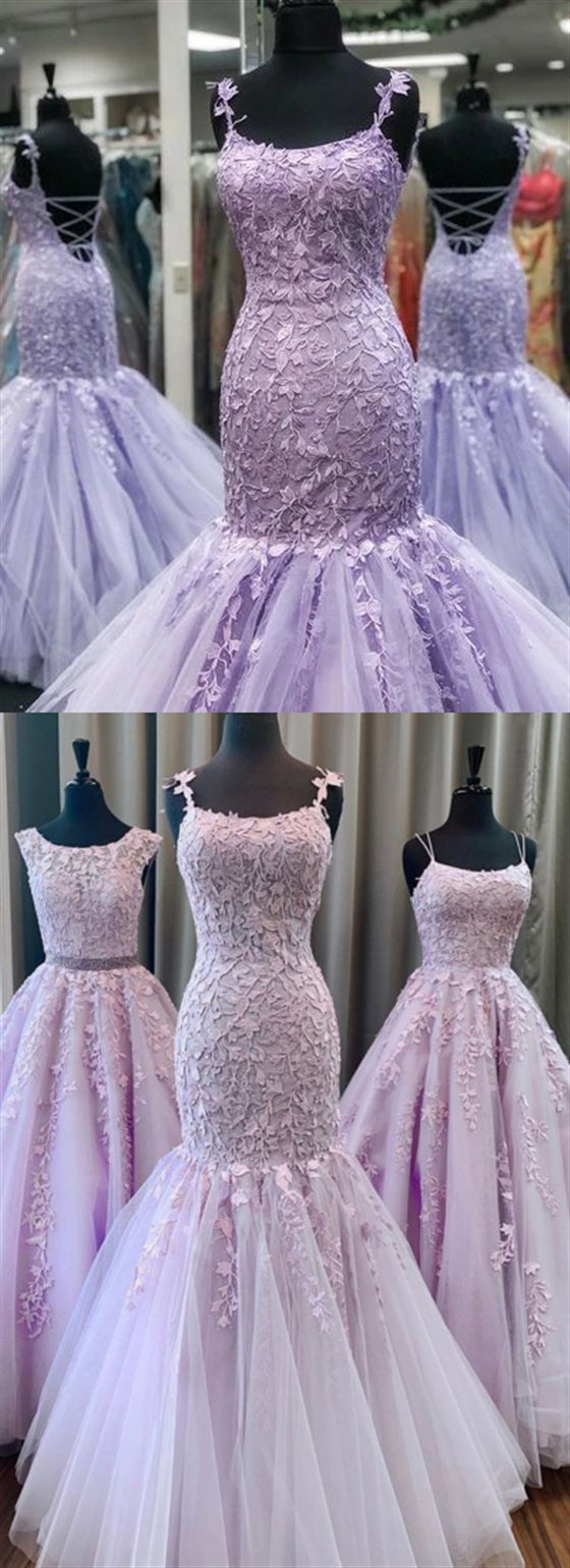 Muti Styles Purple Lace Beaded Prom Dresses, Popular Prom Dresses, Long Prom Dresses