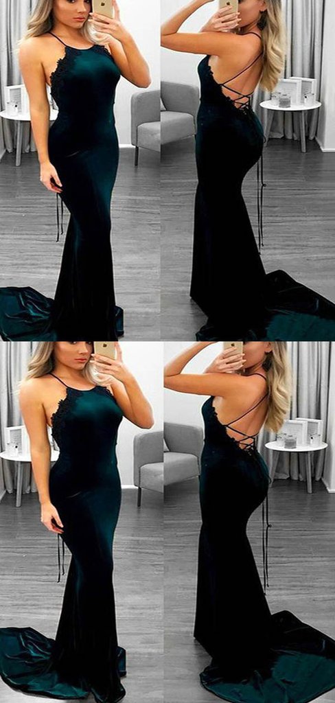 Emerald Green Long Mermaid Lace Up Prom Dresses