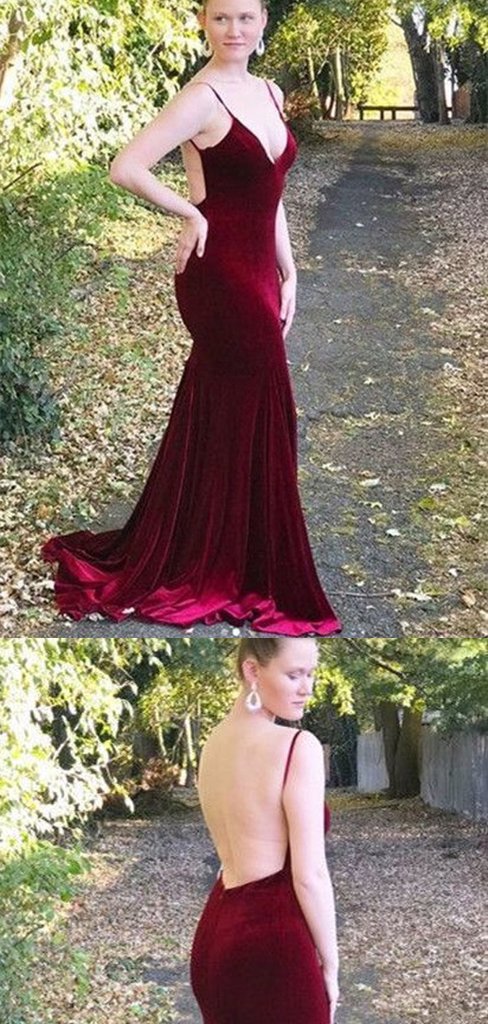 Sexy Long Mermaid Backless Velvet Prom Dresses