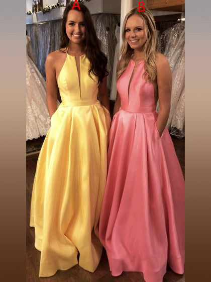 Simple Long A-line Satin Prom Dresses, Newest Cheap Prom Dresses