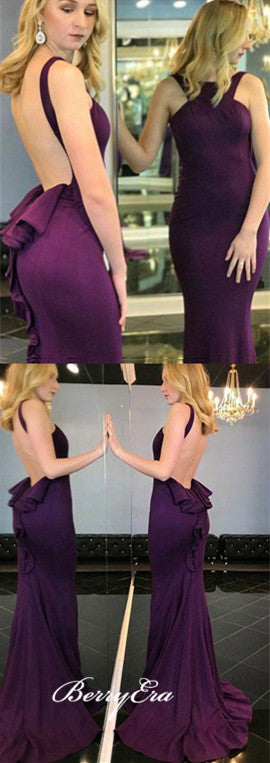 Elegant Purple Prom Dresses, Mermaid Prom Dresses, Backless Prom Dresses