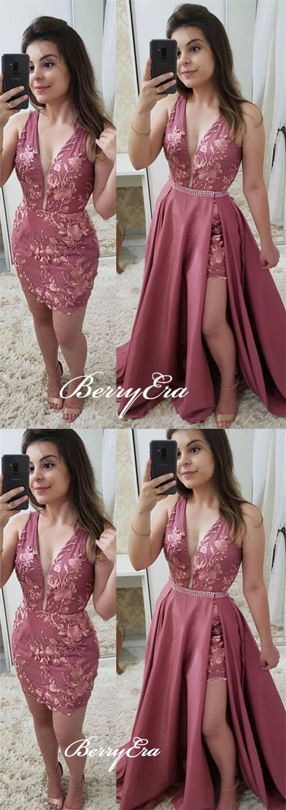 2 Pieces V-neck Lace Prom Dresses, Long Beaded Prom Dresses, Affordable Prom Dresses