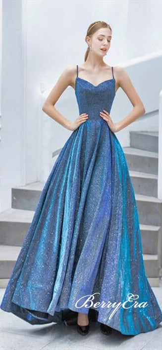 Long A-line Shemmering Fabric Prom Dresses, Elegant Long Prom Dresses, Prom Dresses