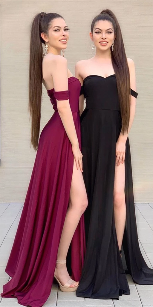 Off Shoulder Long Prom Dresses, Jersey Prom Dresses, Side Slit Prom Dresses, Simple Prom Dresses