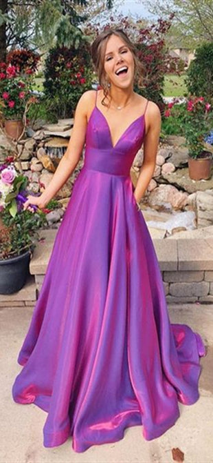 Spaghetti Long A-line Taffeta Prom Dresses, Lovely Prom Dresses, Long Prom Dresses, 2020 Prom Dresses