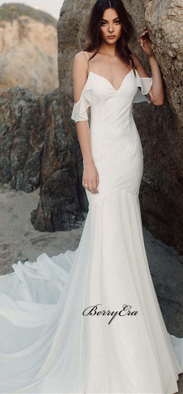 Simple Boho Long Mermaid Chiffon Beach Wedding Dresses