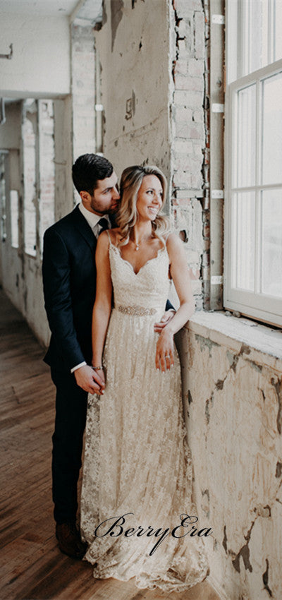 V-neck Lace Wedding Dresses, A-line Wedding Dresses, Gorgeous Bridal Gown