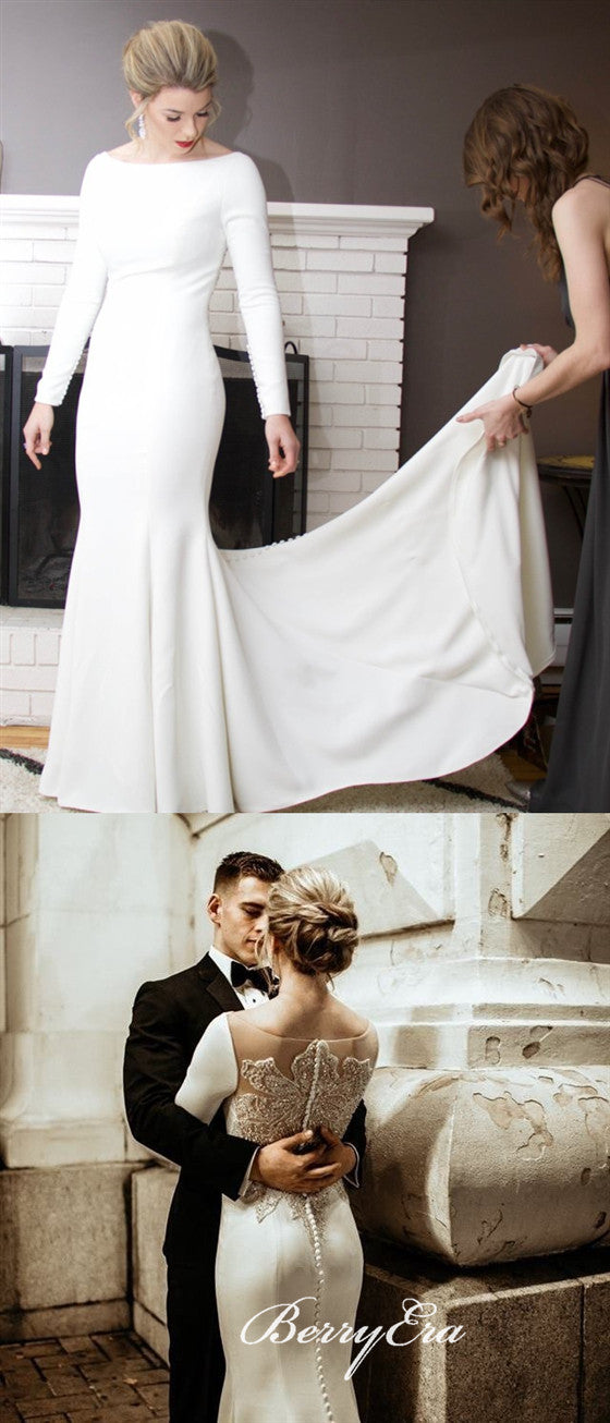 Long Sleeves Ivory Double FDY Mermaid Beaded Wedding Dresses