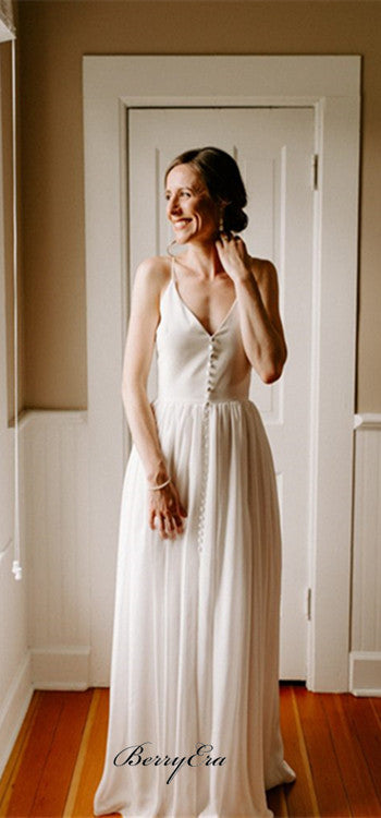 Spaghetti Long A-line Chiffon Wedding Dresses, Bridal Gown, Country Wedding Dresses