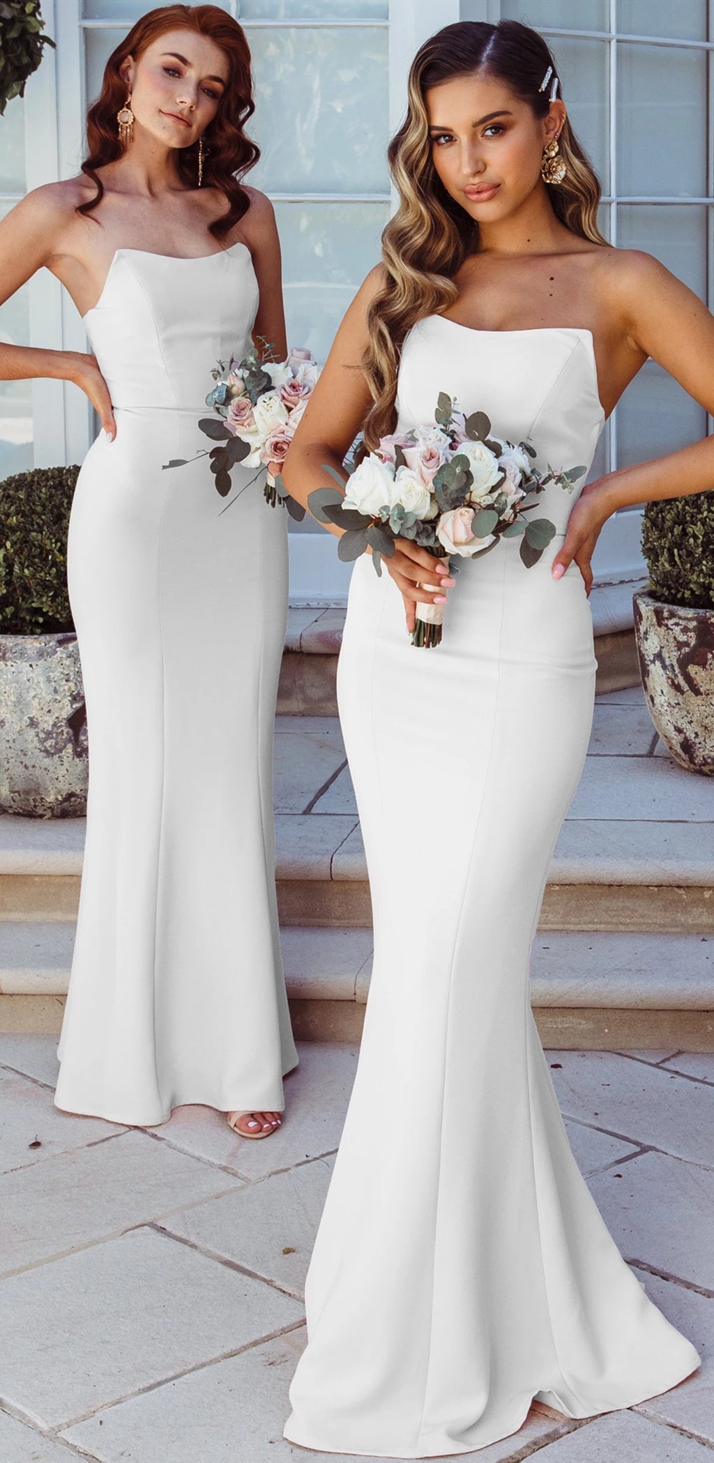 Strapless Long Mermaid Ivory Jersey Bridesmaid Dresses, Wedding Guest Dresses, Bridesmaid Dresses