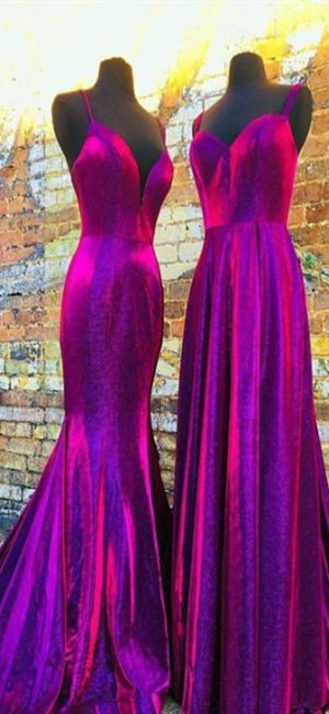 Shiny Plum Elastic Satin Long Prom Dresses, Lace Up Prom Dresses, 2020 Prom Dresses, Cheap Prom Dresses