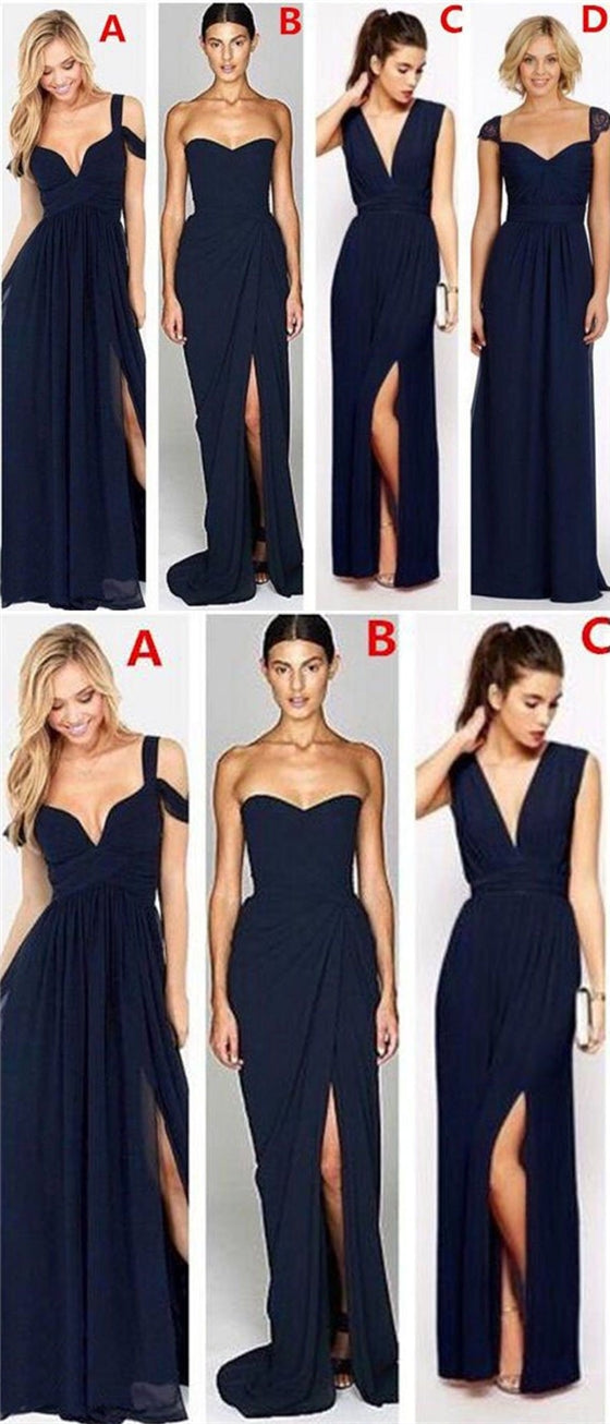 Mismatched Navy Chiffon Bridesmaid Dresses, Wedding Party Dresses