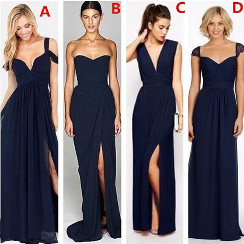 Mismatched Navy Chiffon Bridesmaid Dresses, Wedding Party Dresses