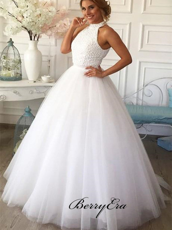 Trendy Tulle A-line Wedding Dresses, Beaded Fancy Wedding Dresses New