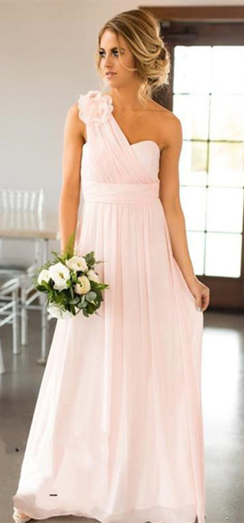 One Shoulder A-line Pink Chiffon Bridesmaid Dresses