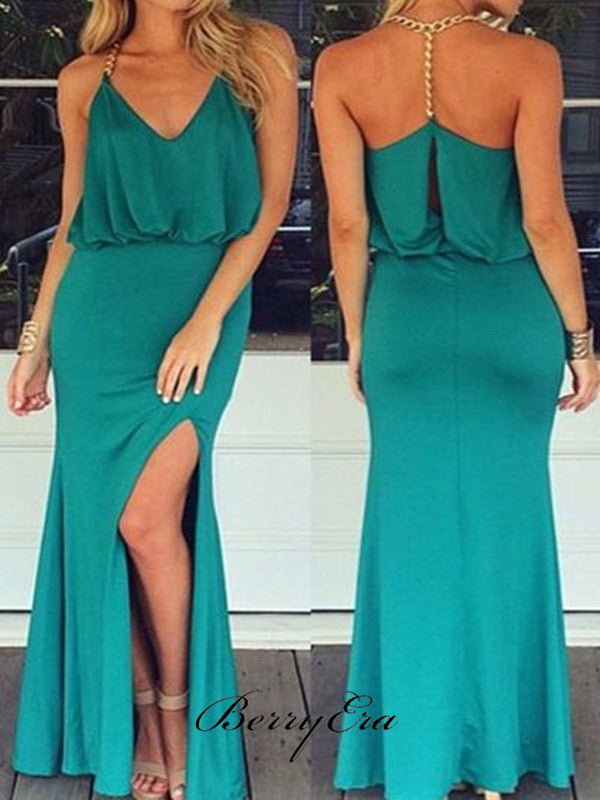 Slit Sexy Custom Design Graduation Party Prom Dresses, Mermaid Prom Dresses