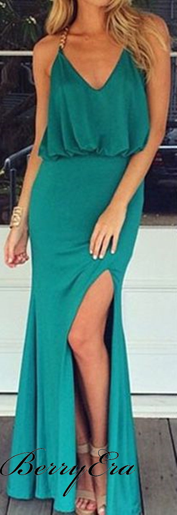 Slit Sexy Custom Design Graduation Party Prom Dresses, Mermaid Prom Dresses