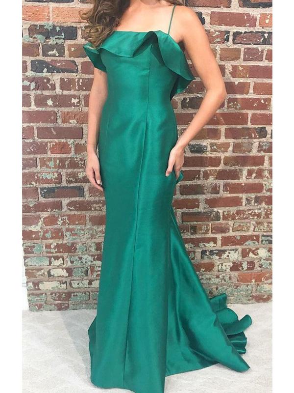 Sling Green Emerald Long Elastic Satin Prom Dresses