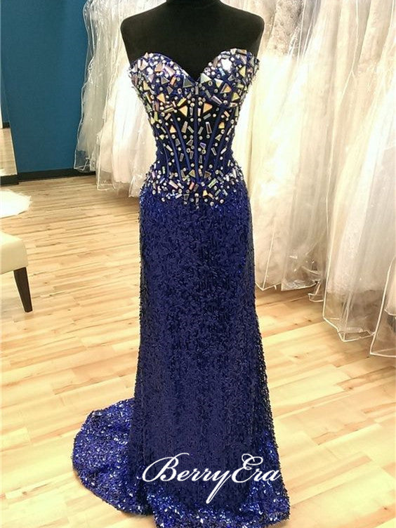 Sweetheart Long Mermaid Sequin Rhinestone Prom Dresses