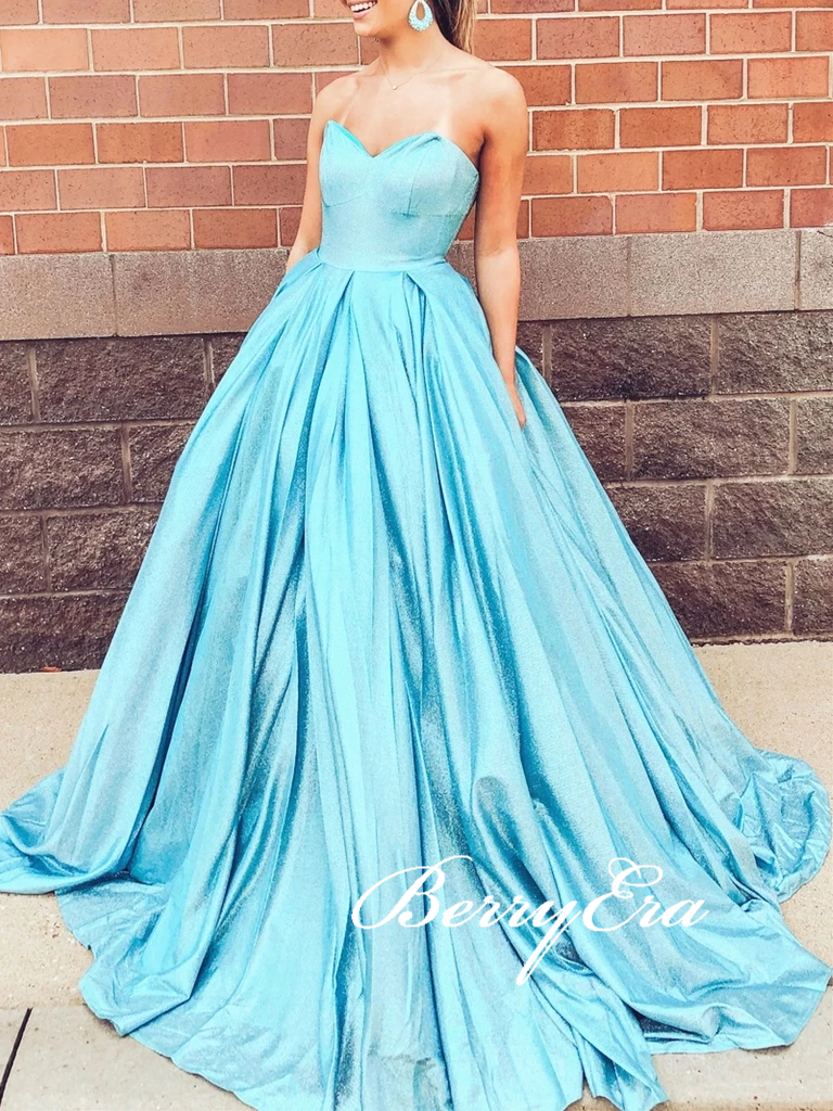 Sweetheart Long A-line Light Blue Prom Dresses, Prinecess Prom Dresses, 2020 Prom Dresses