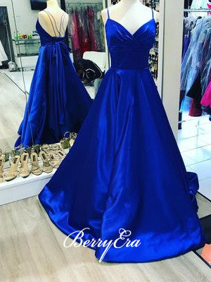 A-line Royal Blue Long Prom Dresses, Simple Elegant Prom Dresses