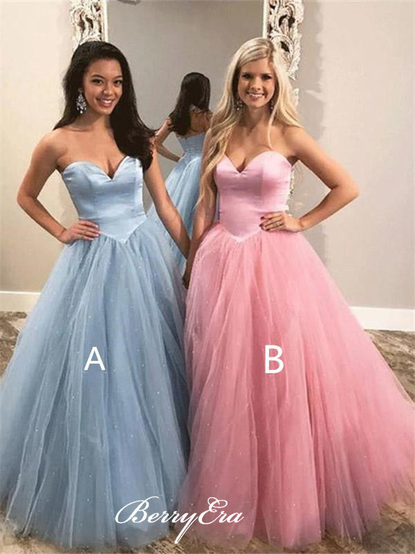 Sweetheart Long A-line Tulle Prom Dresses, Elegant Princess Ball Gown, Prom Dresses