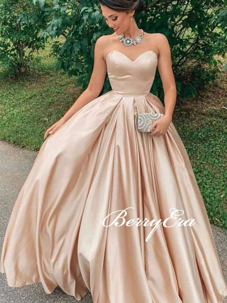 Sweetheart Long Prom Dresses, Satin Prom Dresses, Elegant Long Prom Dresses, Simple Prom Dresses