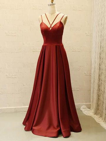 Simple A-line Satin Prom Dresses, Long Prom Dresses, Affordable Prom Dresses