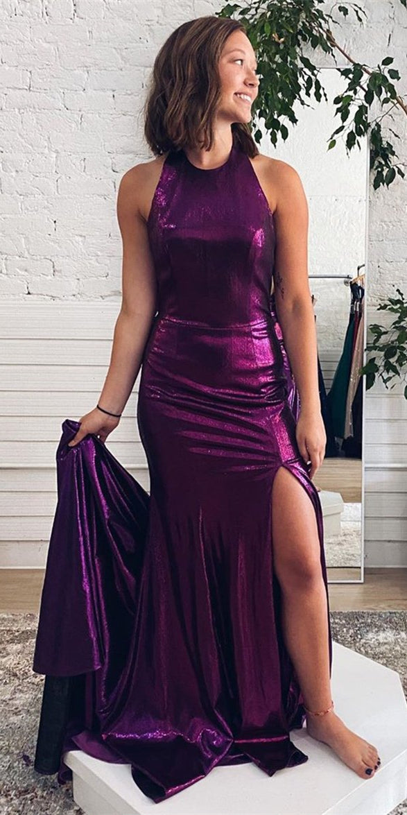 Halter Long Purple Prom Dresses, Mermaid Prom Dresses, Popular Prom Dresses, 2021 Prom Dresses, Newest Prom Dresses