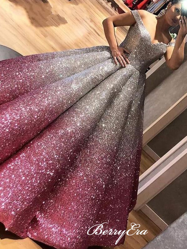 Lovely Off Shoulder Long A-line Sequin Prom Dresses, Ball Gown, Evening Dresses, Long Prom Dresses