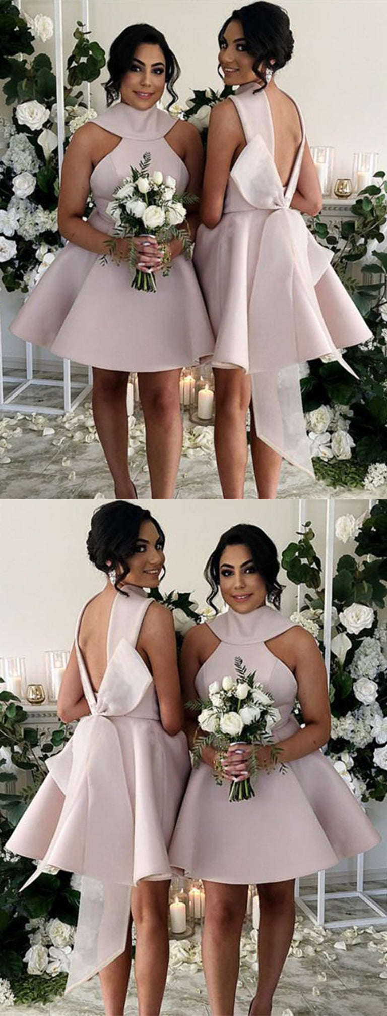 Short Loveky Satin Bridesmaid Dresses With Bow