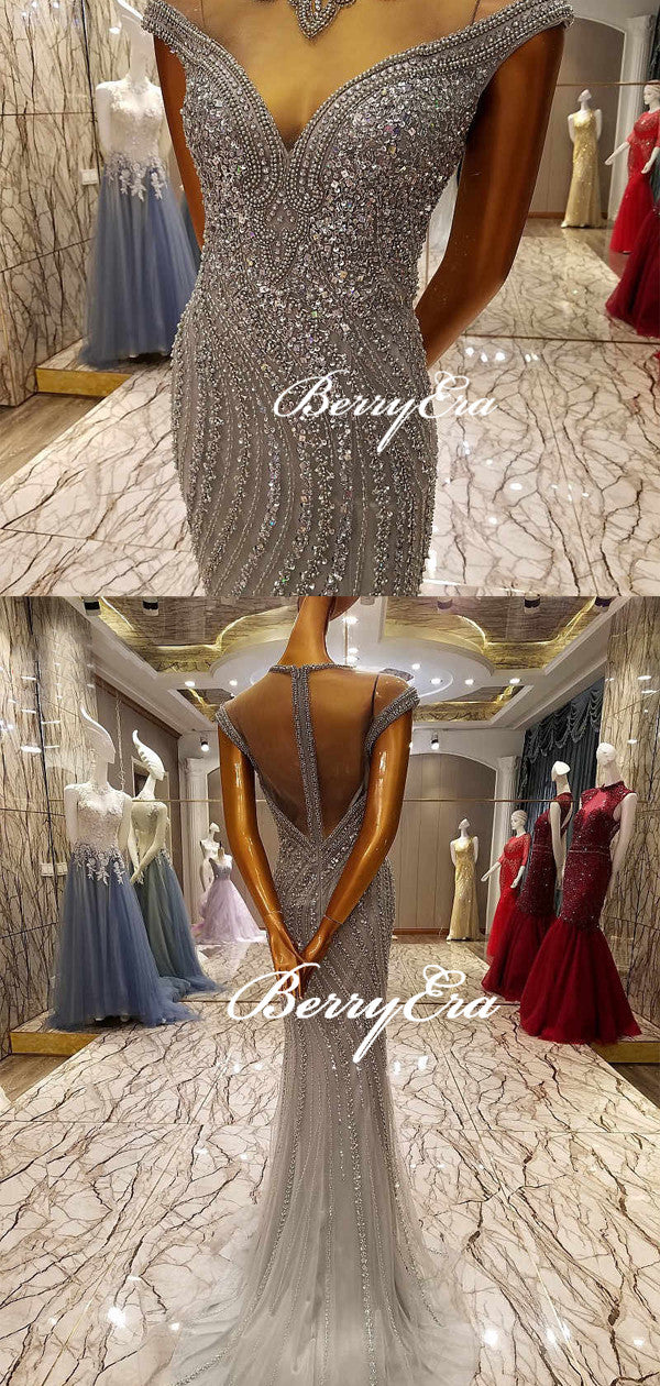 Luxury Silver Beaded Long Mermaid Sparkle 2020 Prom Dresses, New Arival Prom Dresses