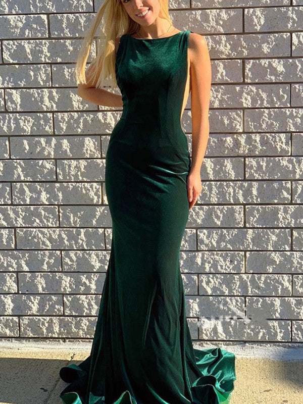 Scoop Neck Velvet Popular Long Prom Dresses, Mermaid Simple 2021 Prom Dresses