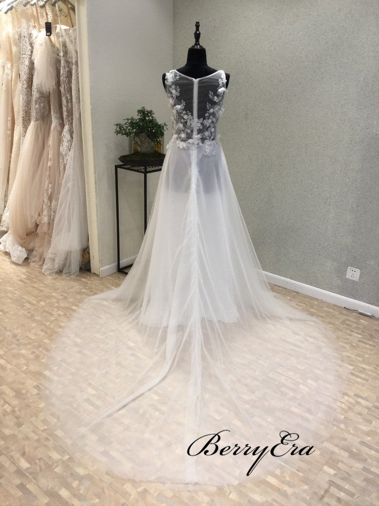 Beautiful Sexy Seen Through Beach Long Bridal Wedding Dress, Popular Wedding Dresses