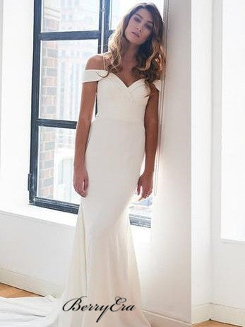 Spaghetti Long Mermaid Ivory Fitted Long Wedding Dresses