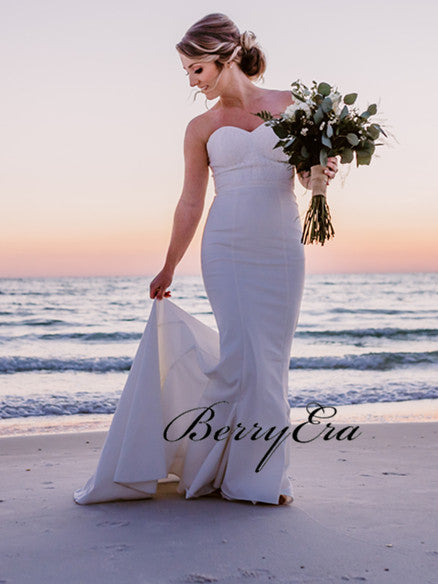 Sweetheart Mermaid Ivory Beach Wedding Dresses, Bridal Gown