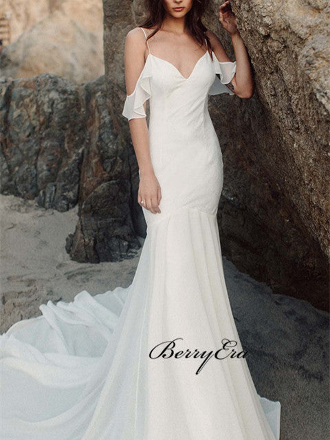 Simple Boho Long Mermaid Chiffon Beach Wedding Dresses